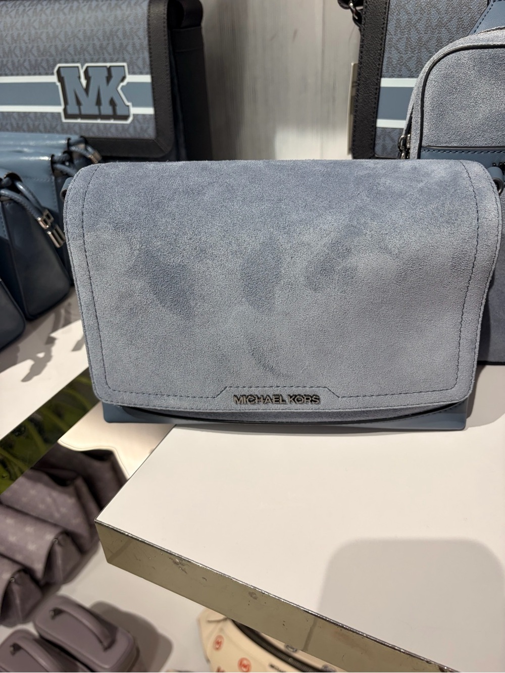 Michael Kors Light flap Blue Suede Crossbody Bag cooper denim with tag new
